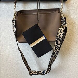 Rothy's Brown and Black Shoulder Bag with Leopard Strap